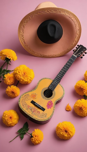 Foto di Cinco De Mayo con il sombrero da chitarra Marigold on Pink