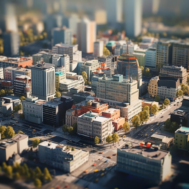 Foto di città con la tecnica tiltshift dagli skyline delle città del gioco