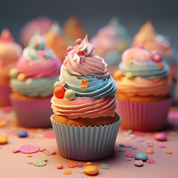 Foto di codette arcobaleno su un delizioso cupcake unsplash realizzato con Al generativa