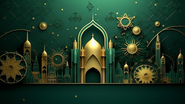 Foto di colore verde e oro eid mubarak design islamico