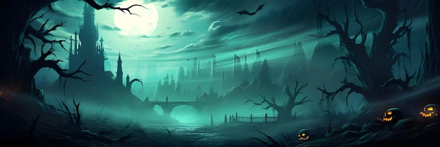 Foto di copertina del fondo dell'illustrazione dell'insegna della festa della zucca spettrale di notte di Halloween per i social media