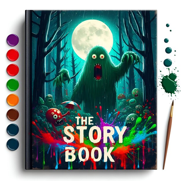 Foto di copertina di un libro di storie horror per bambini generata da AI