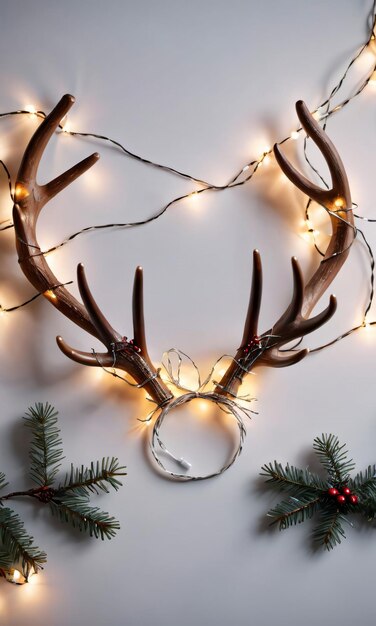 Foto di corna di renna di Natale avvolte nella luce delle fate.