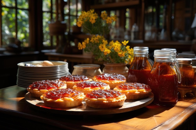 foto di crostate sul tavolo della cucina, fotografia pubblicitaria professionale di prodotti alimentari