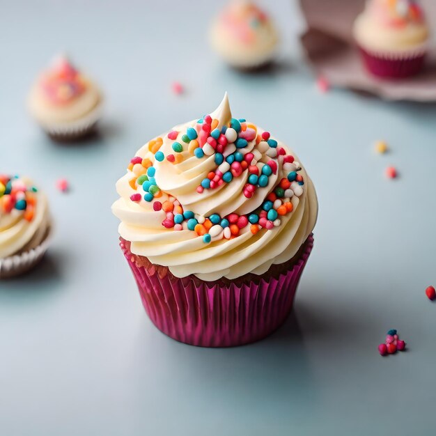 Foto di cupcake di cibo dolce cupcake con crema e spruzzate Un banner per una panetteria