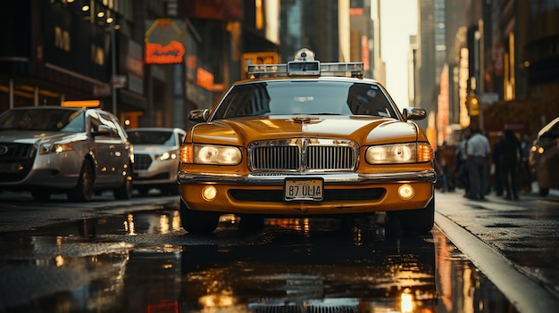 Foto di diversi taxi gialli per strada in un pomeriggio d'estate