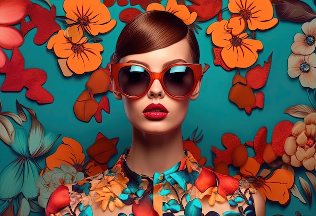 foto di donna in occhiali da sole su sfondo colorato