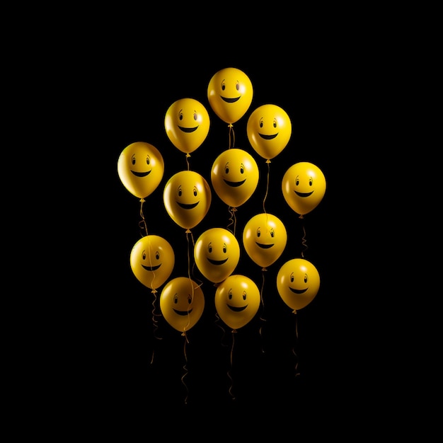 foto di emoji palloncini felici con sfondo nero della giornata mondiale del sorriso