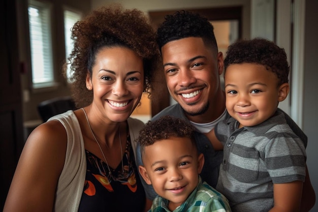 foto di famiglia con un ragazzo e una donna che tengono in braccio i loro figli.