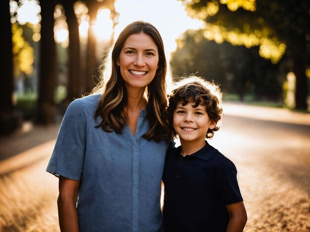 foto di famiglia felice madre e figlio generativa AI