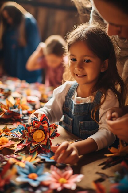 Foto di famiglie colombiane che creano ornamenti fatti a mano per la Novena Festiva Colombia Vibrant