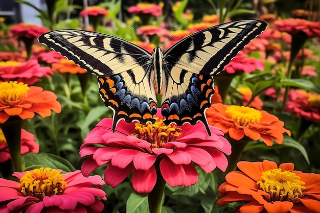 Foto di farfalla su un letto di zinnias Flower Garden