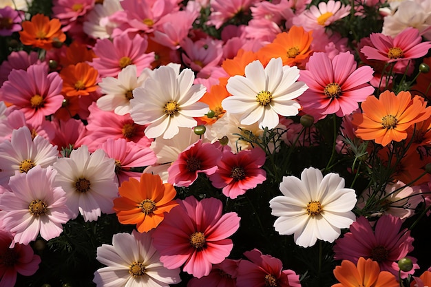 Foto di fiori cosmici vibranti in un giardino cottage Flower Garden