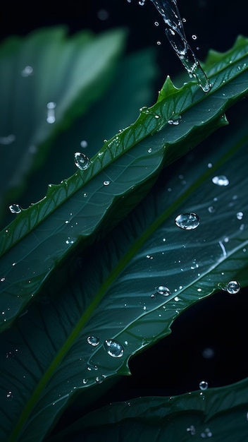 foto di foglie verdi e spruzzi di gocce d'acqua