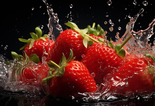 foto di fragole nello spruzzo d'acqua