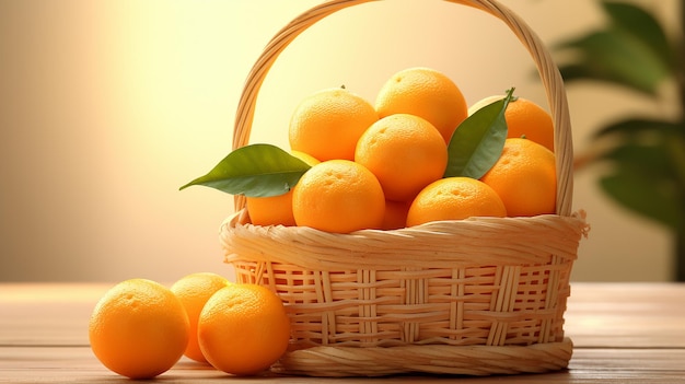 Foto di frutti e succhi d'arancia succosi naturali con sfondo di fattoria arancione