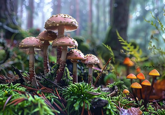 Foto di funghi e ostriche che crescono su un tronco d'albero mangiando funghi nella foresta