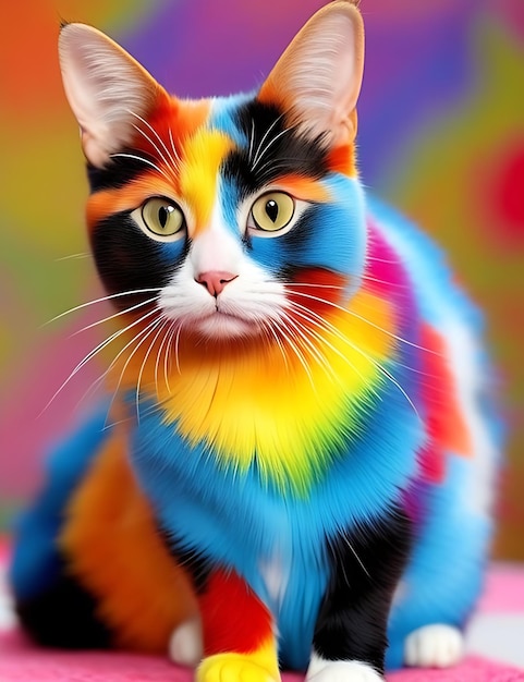 foto di gatto carino colorato con sfondo colorato