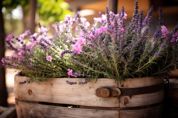 Foto di giardino di erbe aromatiche con lavanda e rosema