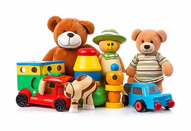 Foto di giocattoli colorati per bambini su sfondo bianco
