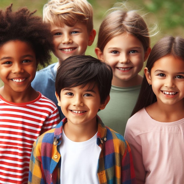 Foto di gruppo di diversi bambini allegri