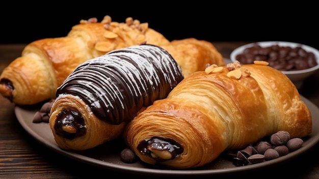 Foto di gustosi e gustosi cibi da forno piccanti e dolci