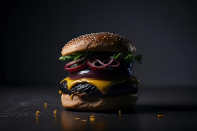 Foto di hamburger con patatine fritte IA generativa
