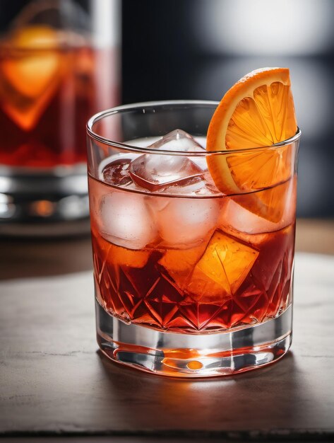 Foto di illustrazione ad acquerello del cocktail Negroni con arancione su bianco