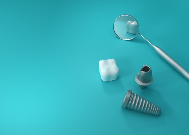 Foto di impianti dentali chirurgia rendering 3d su sfondo blu