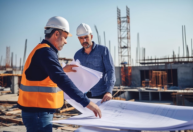 Foto di ingegneri e lavoratori del cantiere