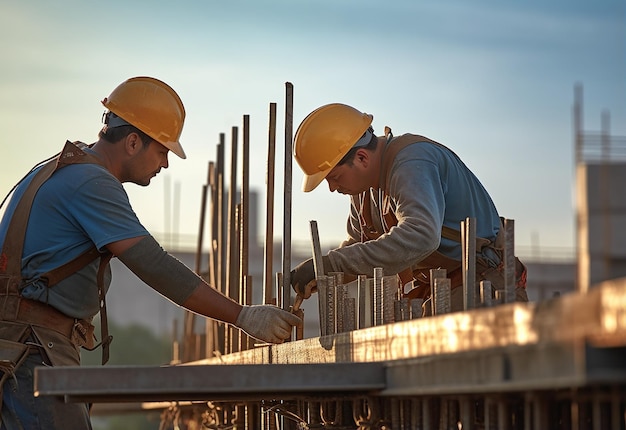 Foto di ingegneri e lavoratori del cantiere