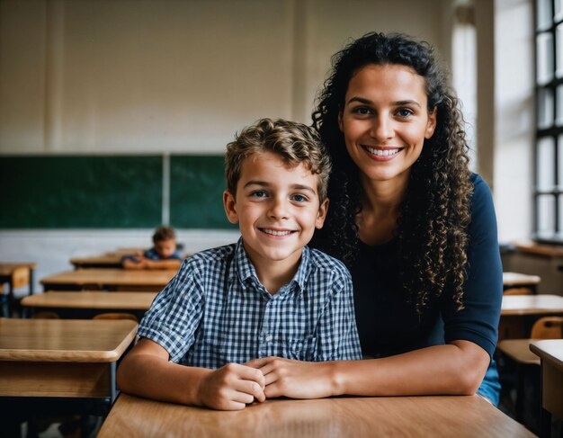 foto di insegnanti e bambini felici nella sala scolastica AI generativa