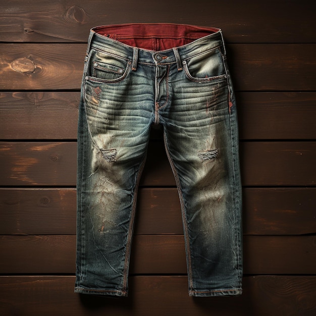 Foto di jeans con sfondo di legno