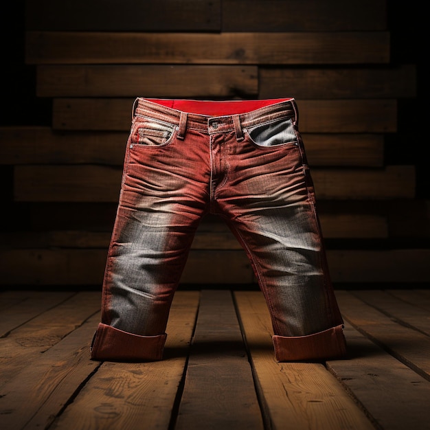 Foto di jeans con sfondo di legno