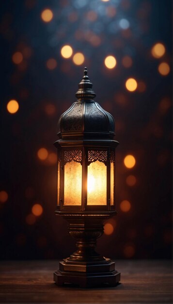 Foto di lanterna illuminata in una notte buia Ramadan Kareem Islamic Eid Festival Banner Design