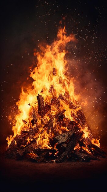 foto di legna che brucia in un fuoco di campo di notte