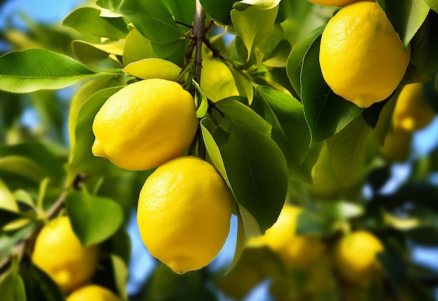 Foto di limone, limone maturo, sfondo di limone e albero di limone