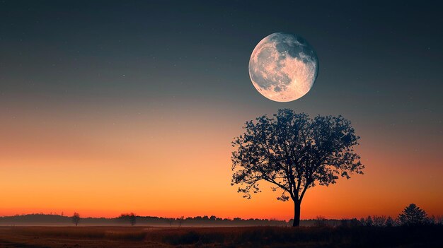 Foto di luna piena che splende nel cielo un albero sullo sfondo paesaggio notturno carta da parati per comp