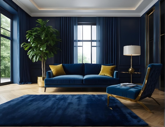 Foto di lusso colore Navy e mentre moderno salotto interior design