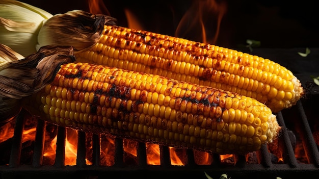 Foto di mais alla griglia con le fiamme