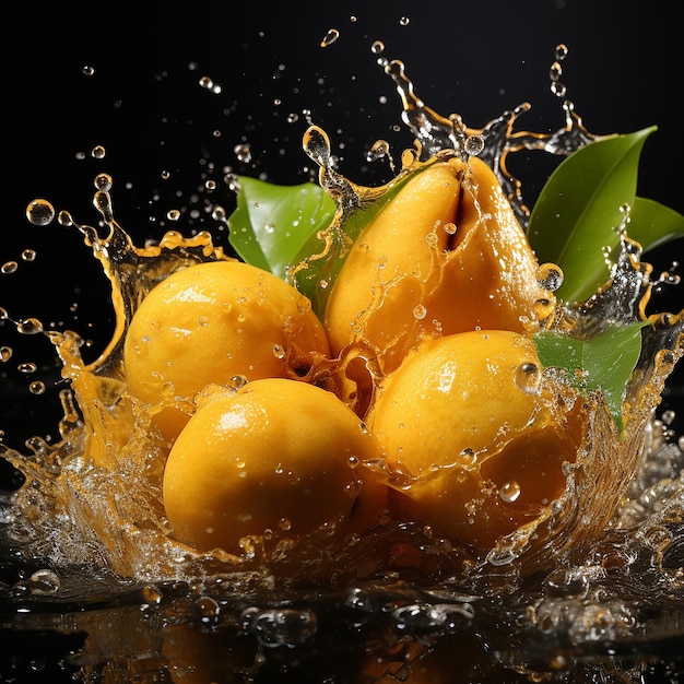 Foto di mango con spruzzi d'acqua