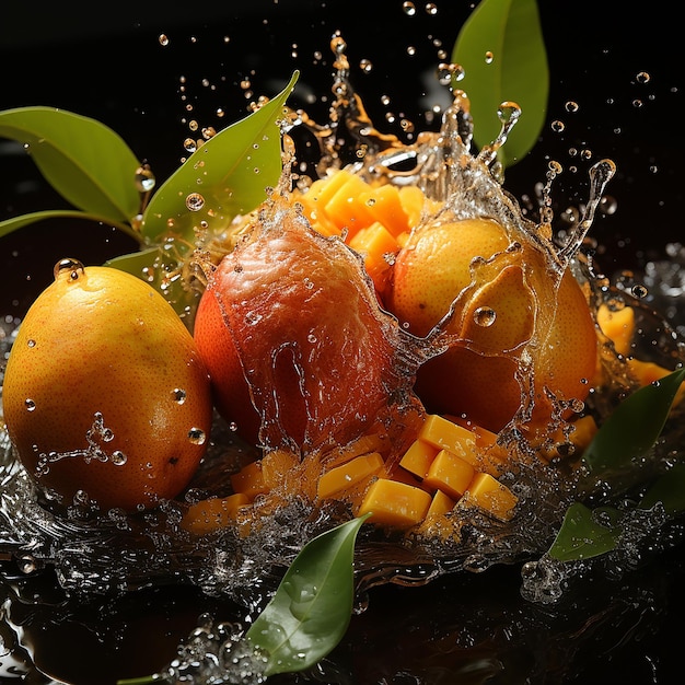 Foto di mango con spruzzi d'acqua