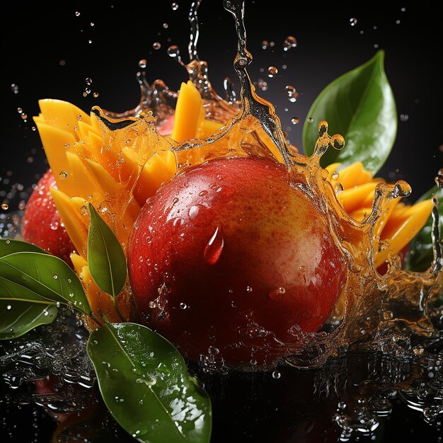 Foto di mango con spruzzi d'acqua