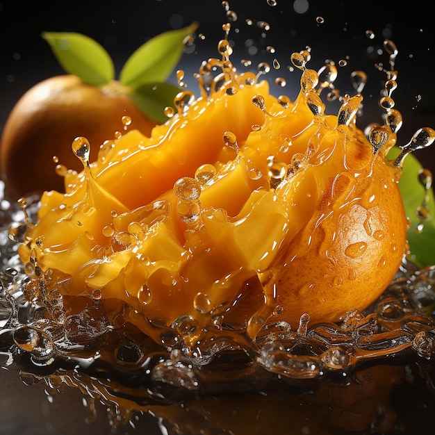 Foto di mango con spruzzi d'acqua