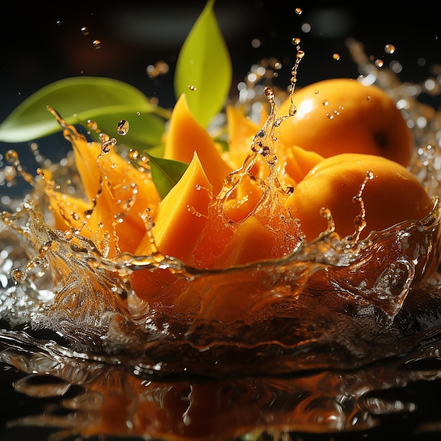 Foto di mango con spruzzi d'acqua