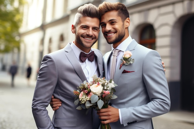 Foto di matrimonio di una bella coppia gay