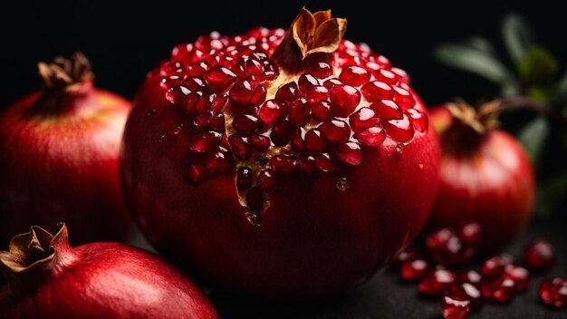 Foto di melograni, frutti, immagine vibrante e colorata di succo di frutta succosa, spruzzi d'acqua fresca 2