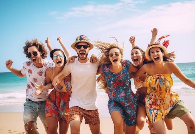 Foto di membri della famiglia, giovani adolescenti felici che si divertono sullo sfondo della festa in spiaggia