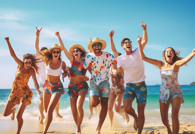 Foto di membri della famiglia, giovani adolescenti felici che si divertono sullo sfondo della festa in spiaggia