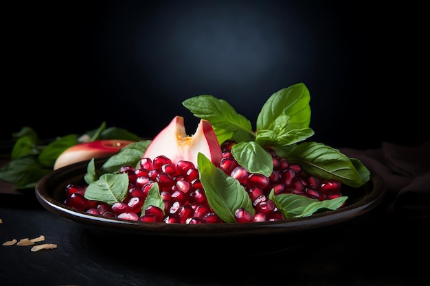 Foto di metà di melograno su un melograno di insalata estiva